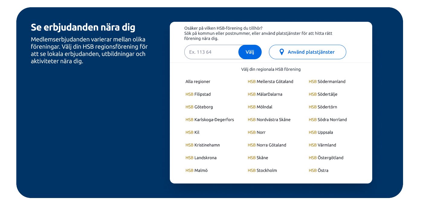 Kontextuell regionsväljare vid medlemserbjudanden.