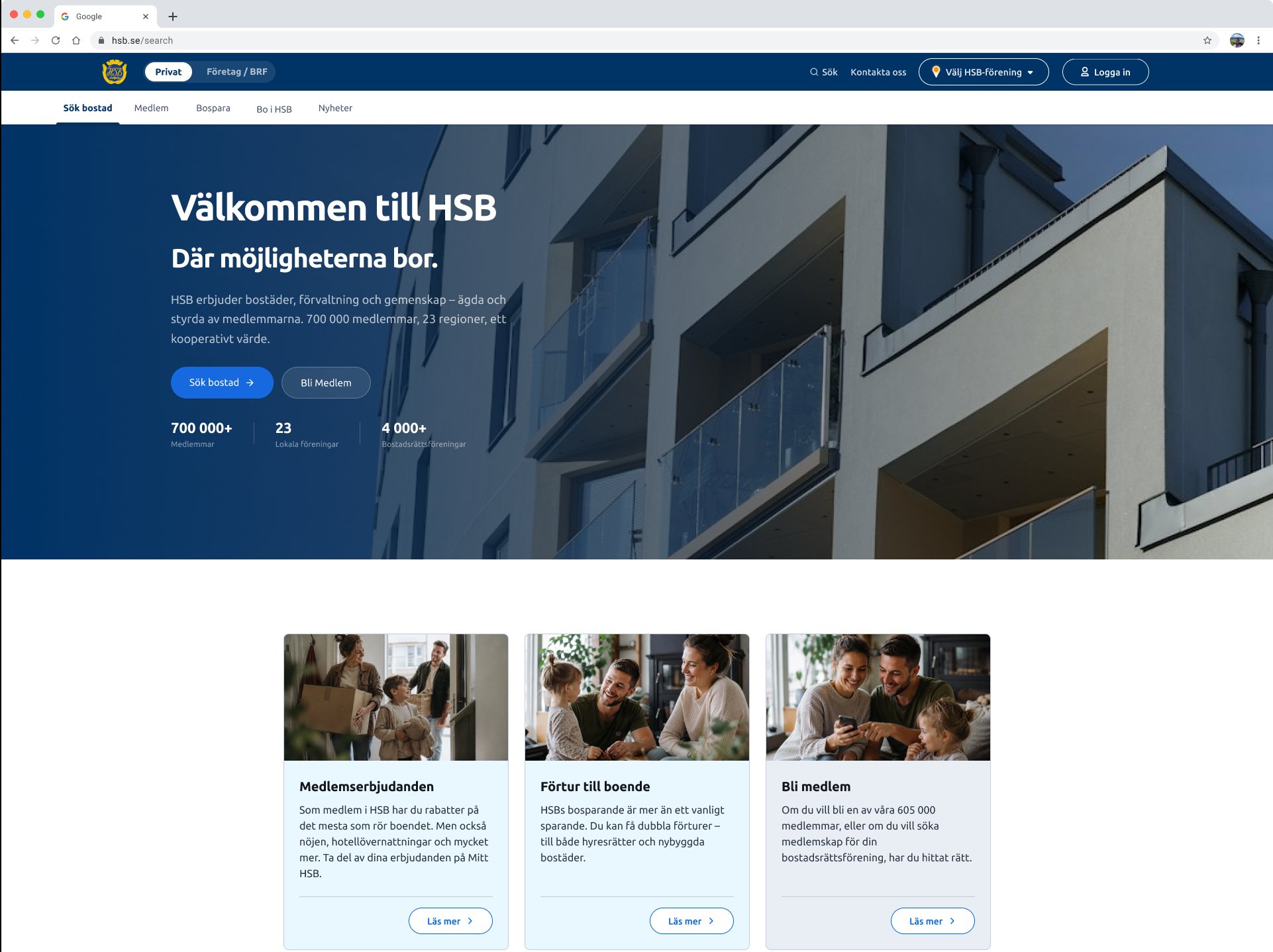 Nationell startsida utan vald region.